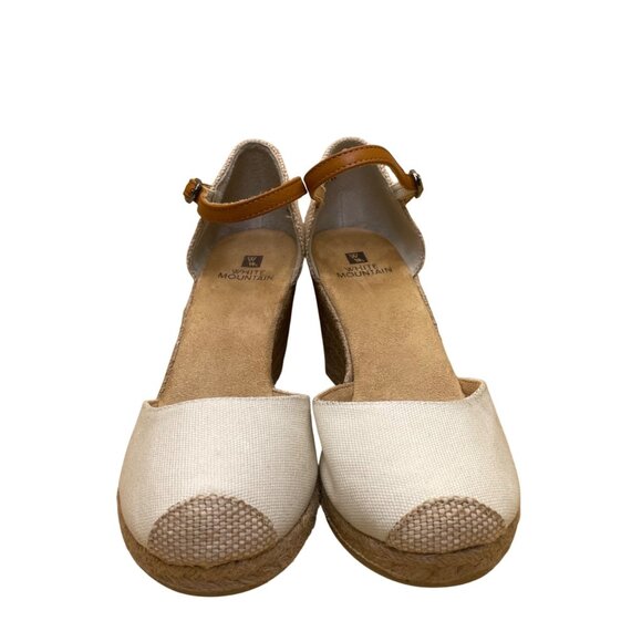 White Mountain Women’s White Canvas Ankle Strap Wedge Espadrilles Size 8.5M - Picture 2 of 9